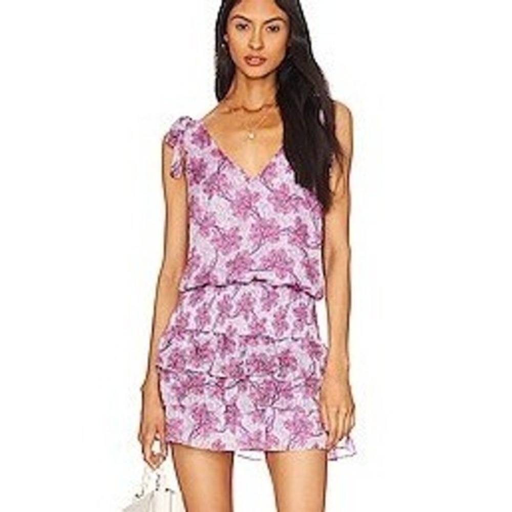 Amanda Uprichard Zita Purple Floral Tiered Ruffle Mini  Dress Small